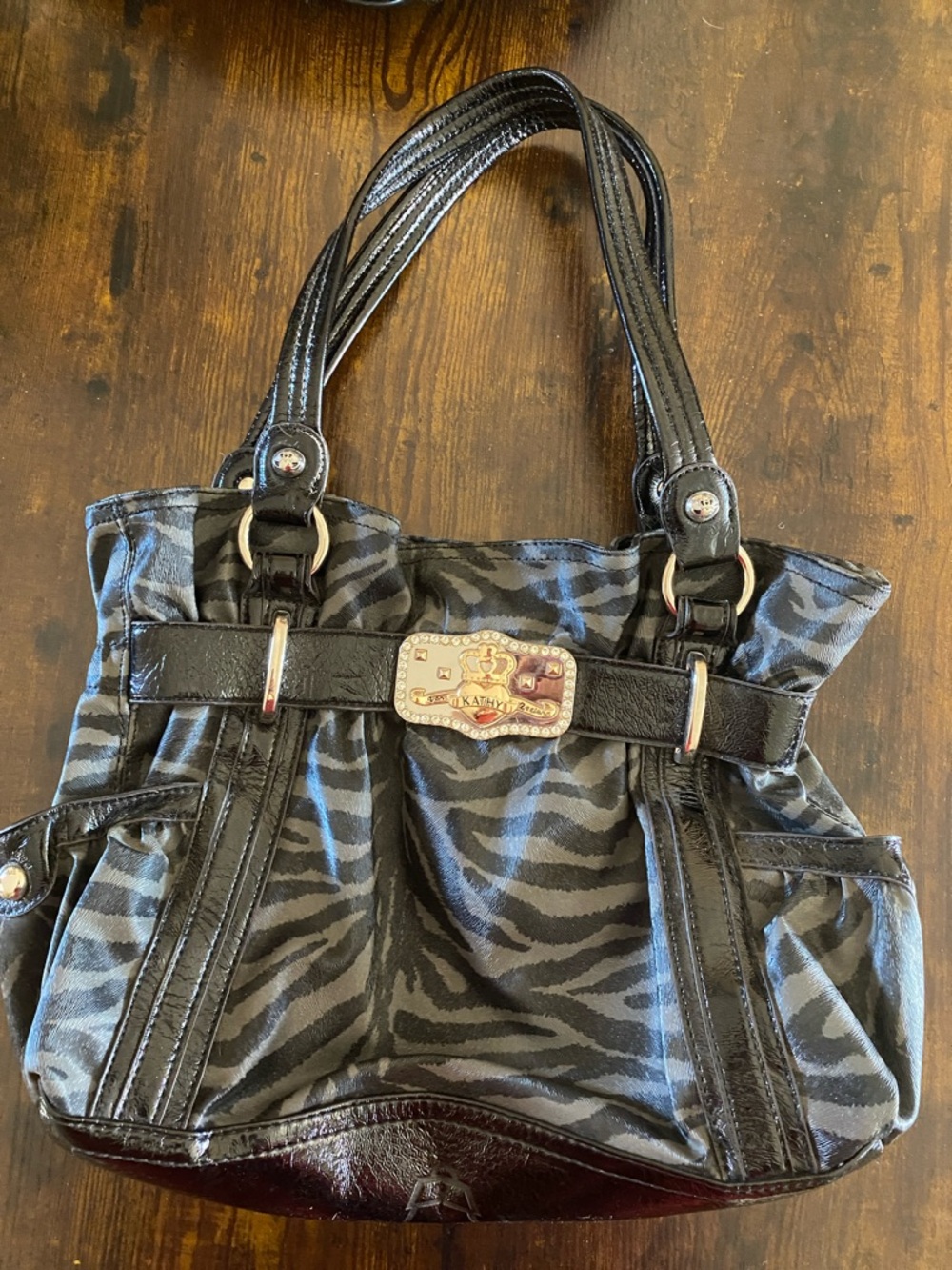 Kathy van Zeeland Black Zebra-Type Print Shoulder Bag
